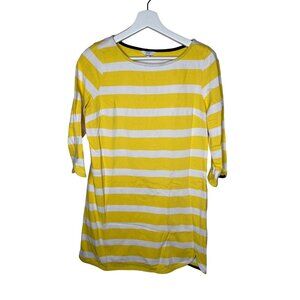 Crown and Ivy Dress Womens Size Medium Mini Yellow White Striped Casual Cotton